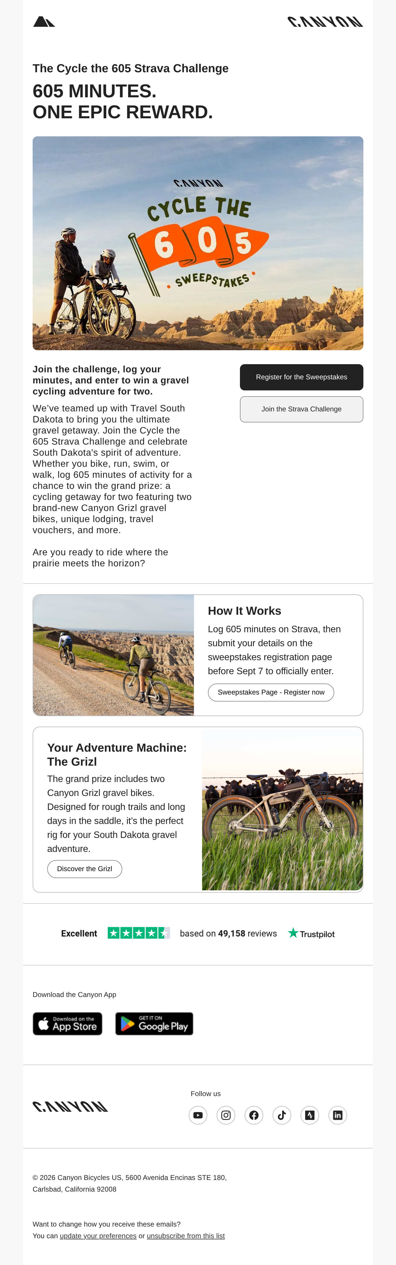 Canyon dedicated email for Cycle the 605.